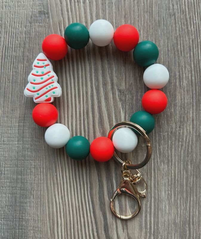 Christmas Tree Cake Silicone Beaded Keychain
