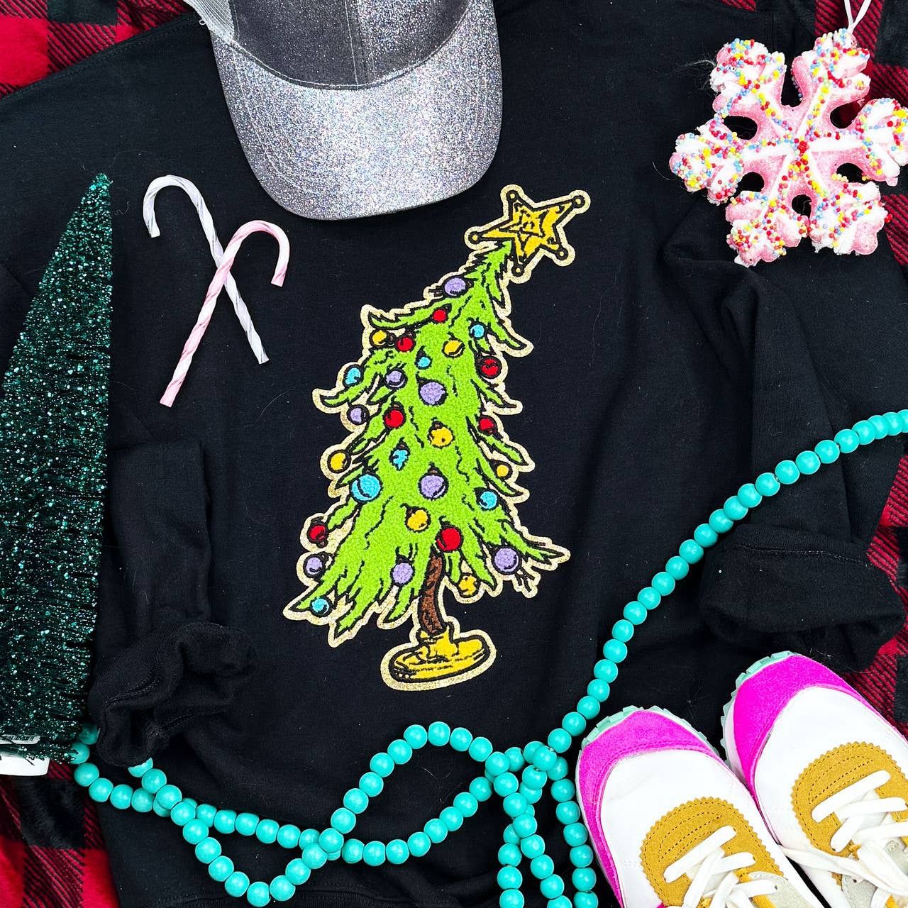 Chenille Patch Grinch Tree Sweater