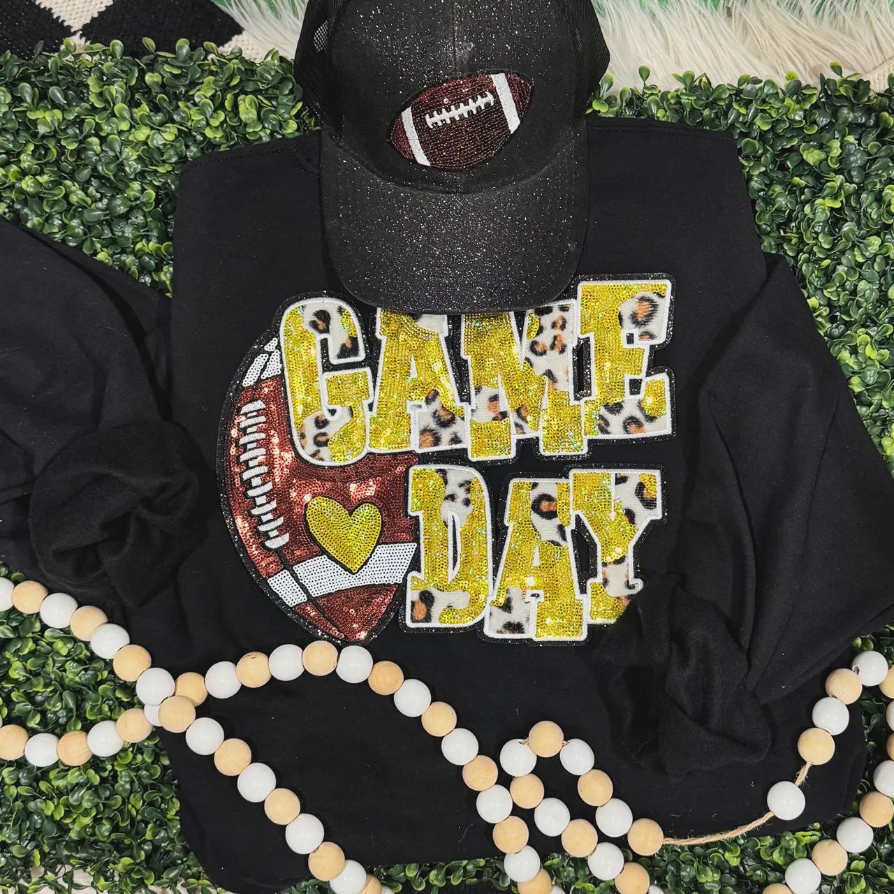 Black and Gold Leopard Sequin Patch Sweatshirt