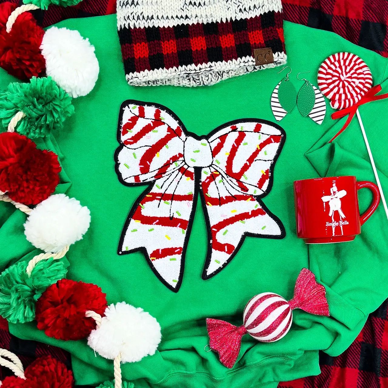 Sequin Patch Christmas Tree Cake Coquette Bow