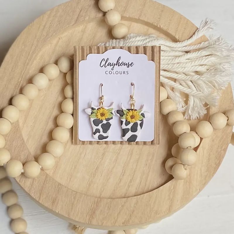 Cow Sunflower Earrings
