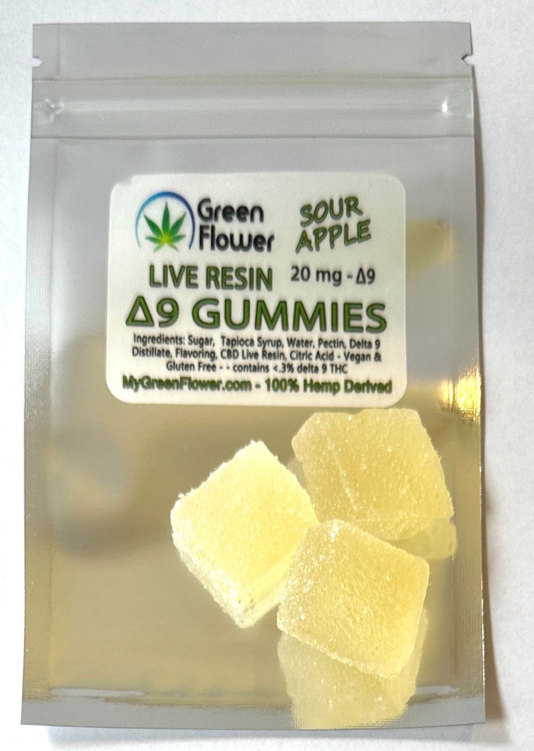 20 mg - Sour Apple - Delta 9 Live Resin Gummies, Variation: Single