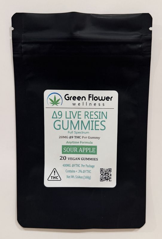 20 mg - Sour Apple - Delta 9 Live Resin Gummies