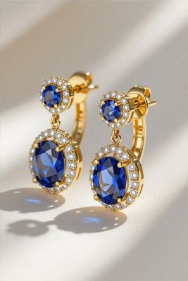 Royal Sapphire Halo Drop Earrings