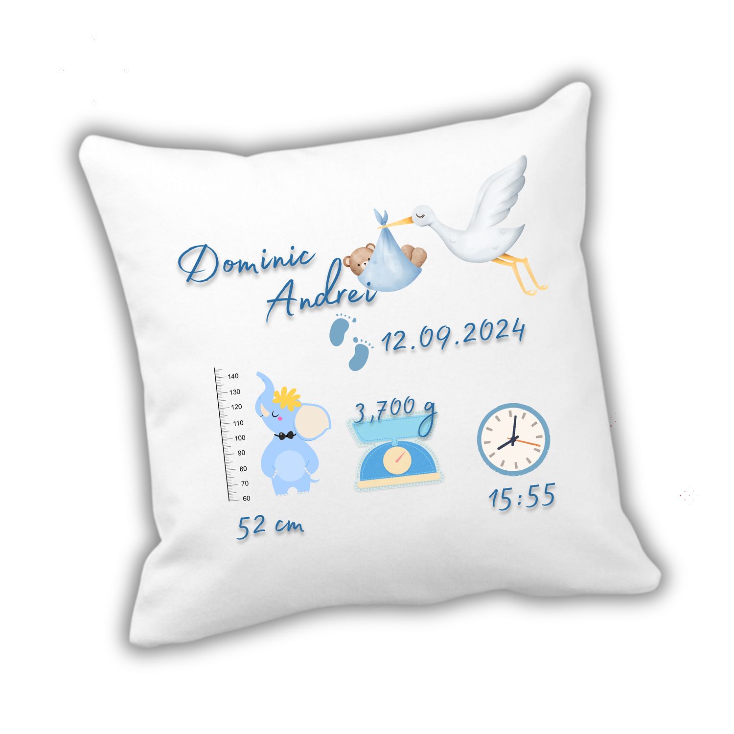 Pernă personalizată pentru bebeluș – datele nașterii