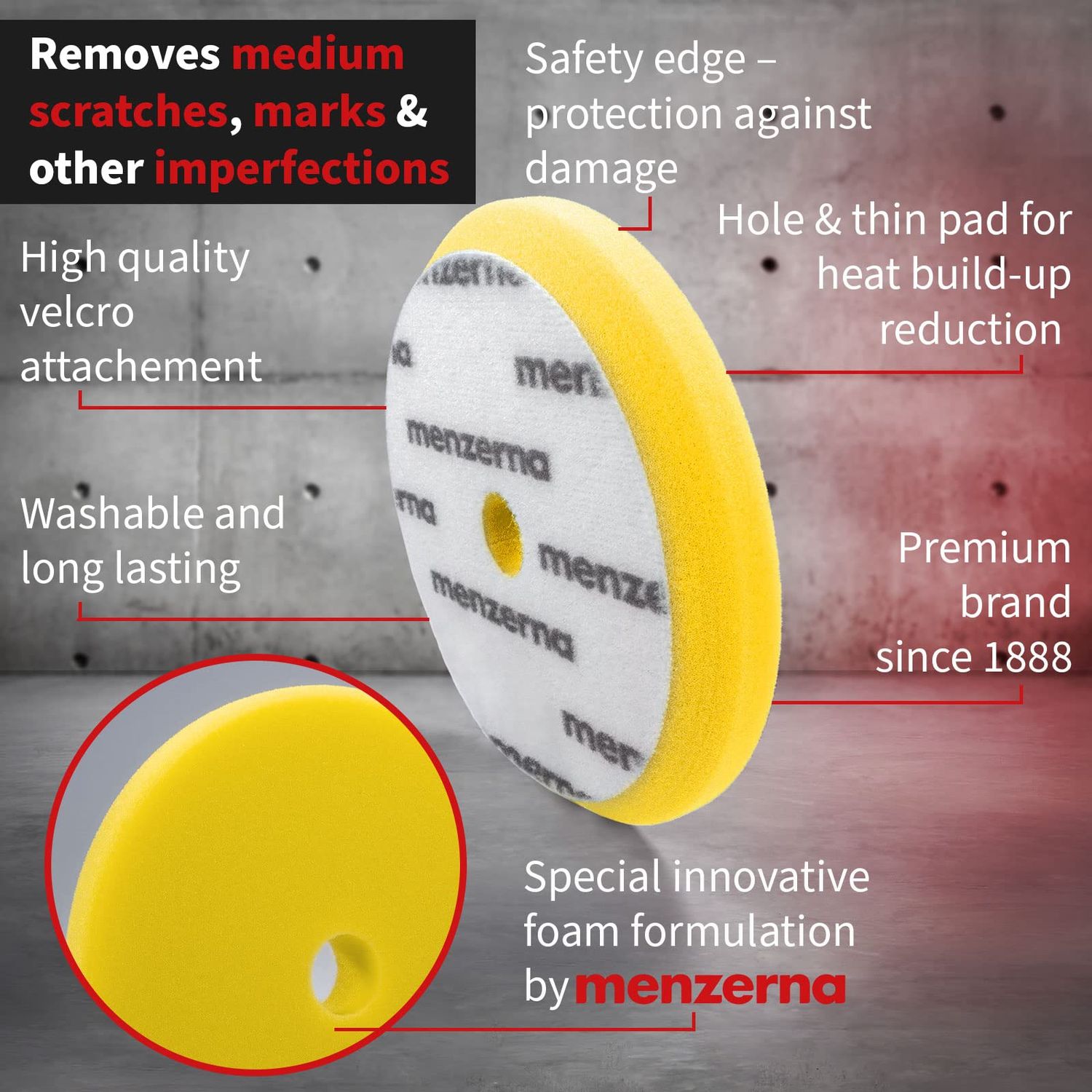 MENZERNA MEDIUM CUT YELLOW PAD 180MM