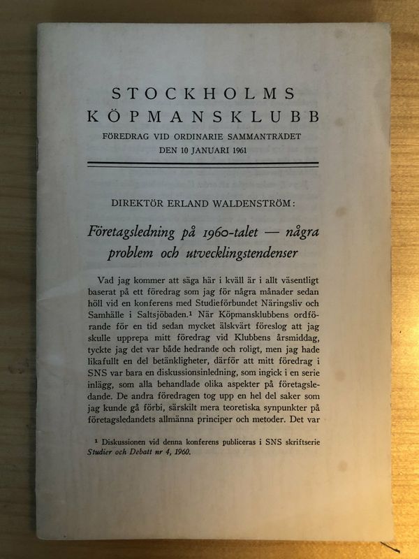 Stockholms köpmansklubb - Föredrag vid ordinarie sammanträdet den 10 Januari 1961