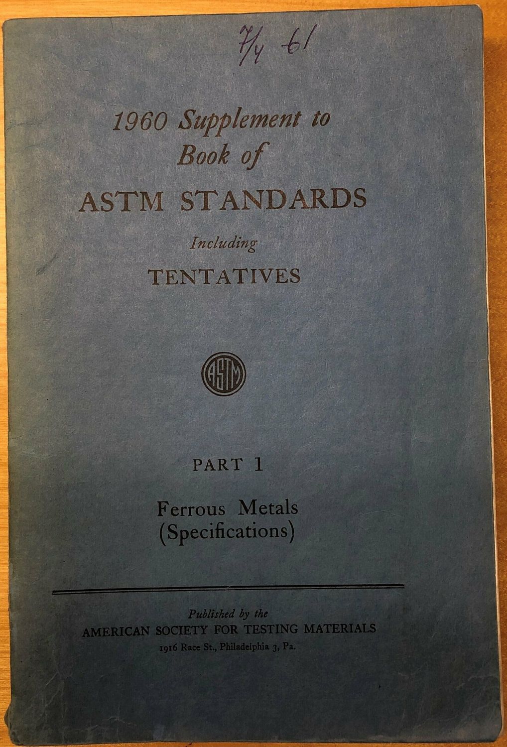 1960 Supplement to Book of ASTM STANDARDS