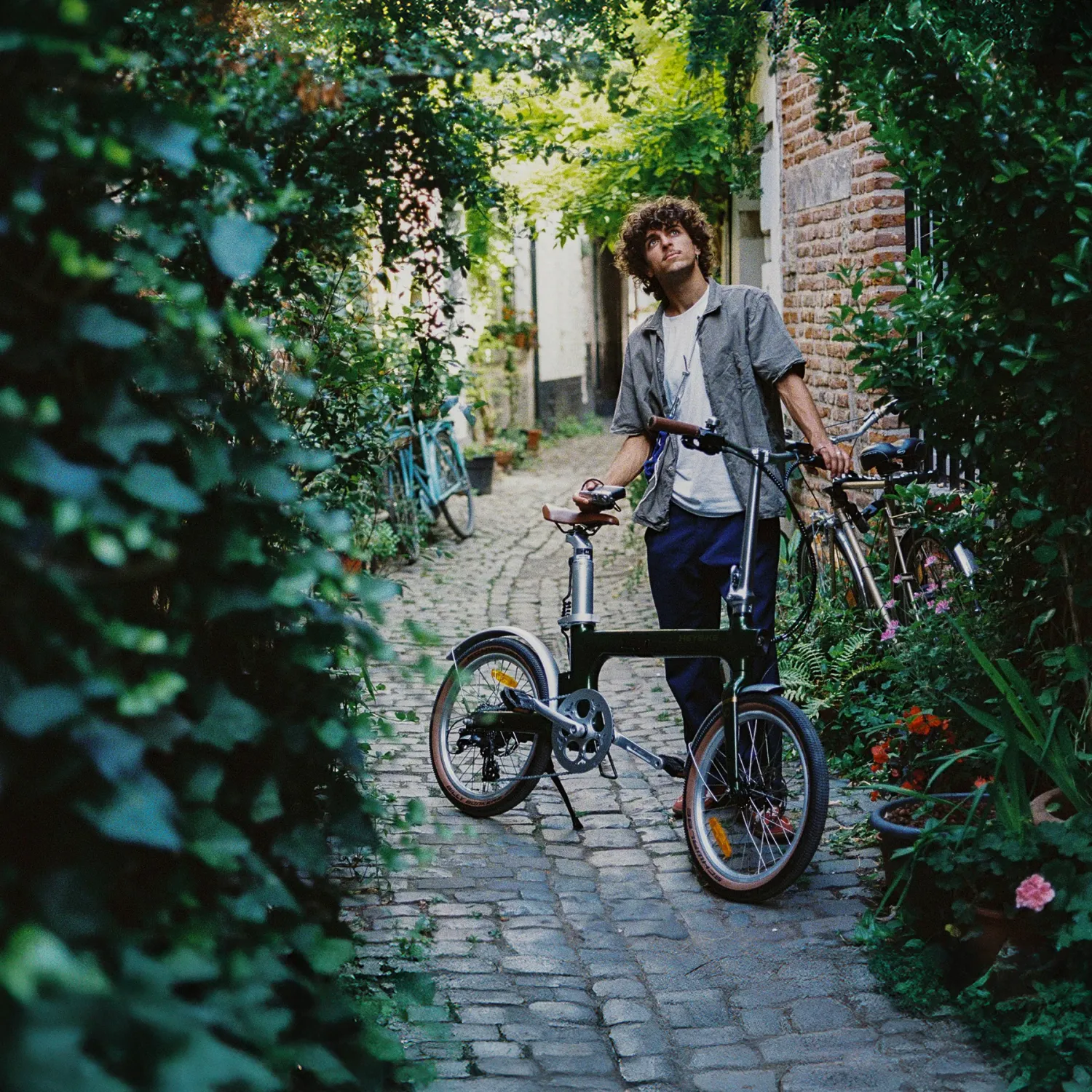 Man standing with a Heybike Helio F Ebike