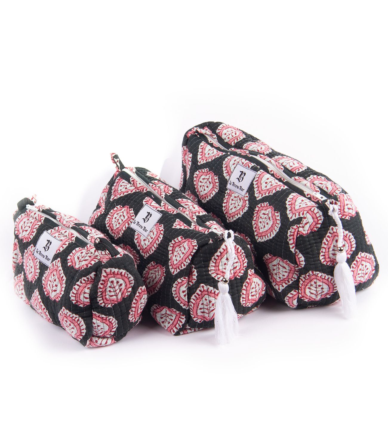  Quilted Makeup Bag - Black Icat, Size: Small