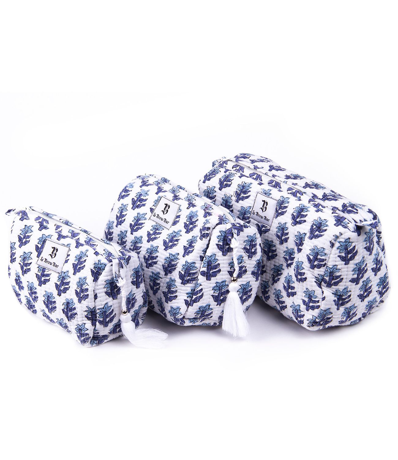 Quilted Makeup Bag - Navy White Poppy, Size: Small