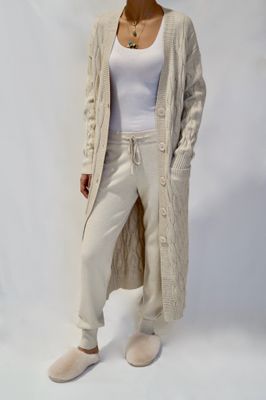 Kate Cable Knit Long Cardigan - Beige