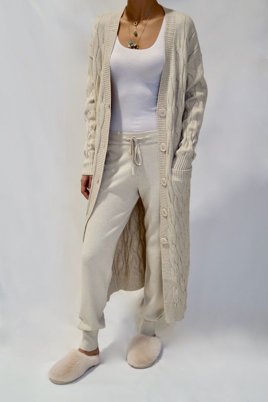 Kate Cable Knit Long Cardigan - Beige