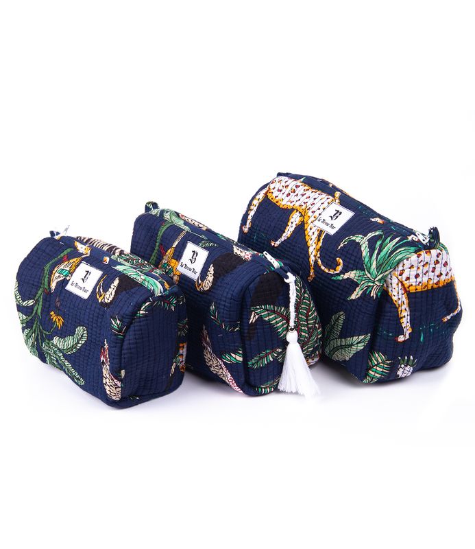  Quilted Makeup Bag - Navy Jungle 