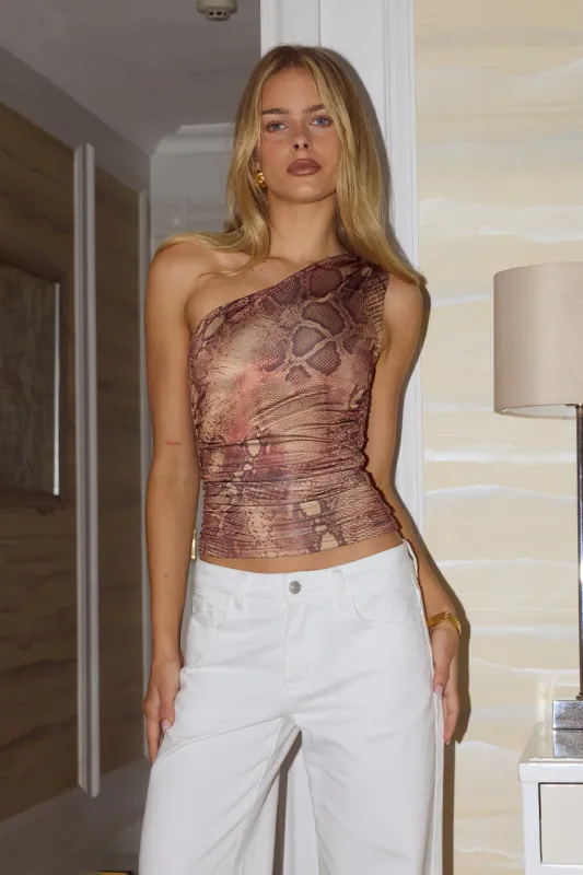 Davey One Shoulder Top - Tan Viper
