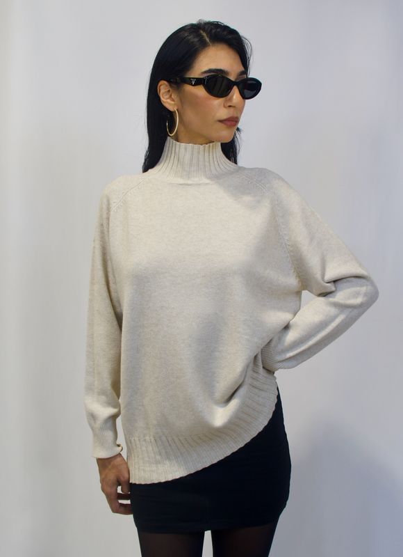 Sandra Oversized Turtleneck Top - Beige