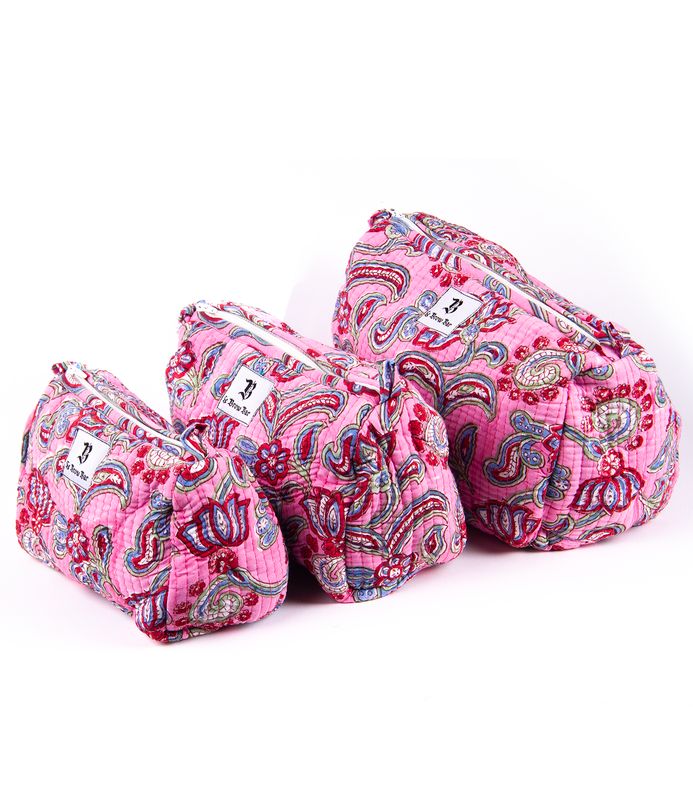  Quilted Makeup Bag -  Pink Purple Paisley