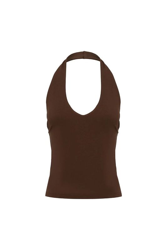 Andie V-Neck Halter Top - Bitter Chocolate
