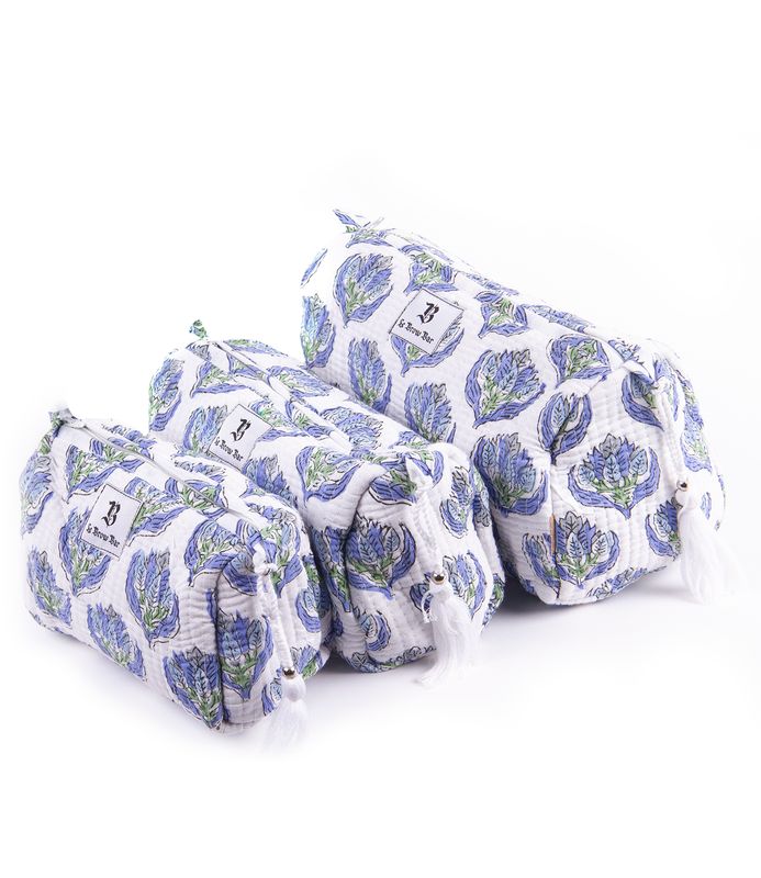 Quilted Makeup Bag - Blue Icat
