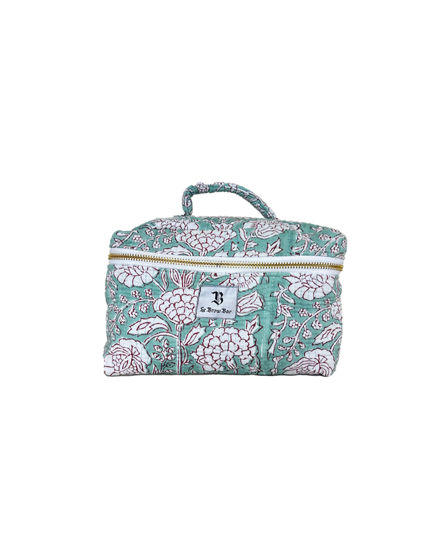 Quilted Vanity Makeup Case Seafoam Bandana
