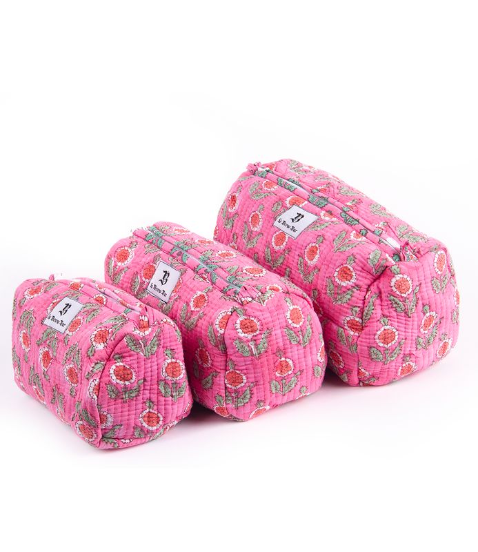  Quilted Makeup Bag - Pink Poppy Floral