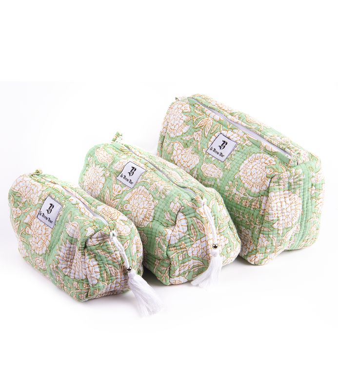  Quilted Makeup Bag - Green Bandana