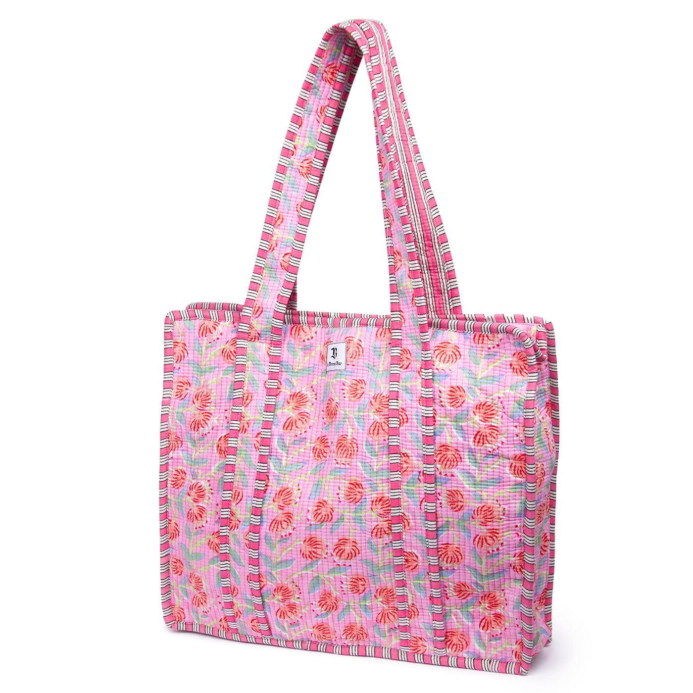 Quilted Tote Bag Pink Red Floral