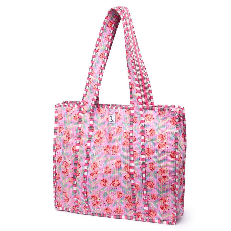 Quilted Tote Bag Pink Red Floral