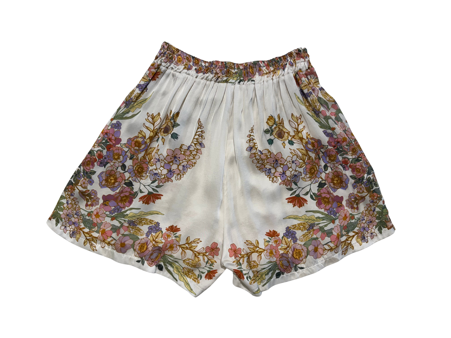 Flower Print Cream Shorts