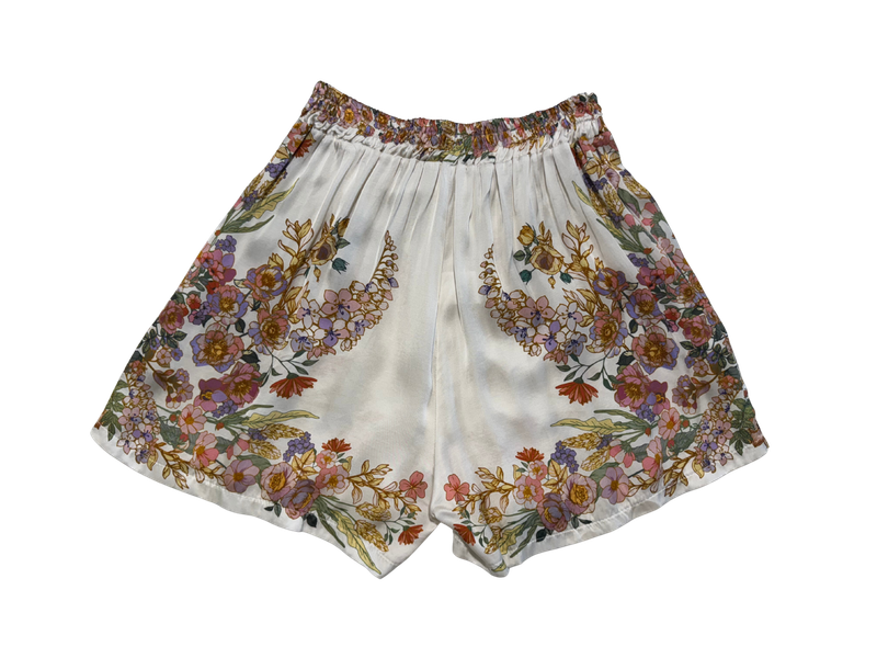 Flower Print Cream Shorts