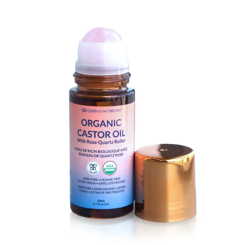 Organic Cold Pressed Castor Oil Rose Quartz Roll On