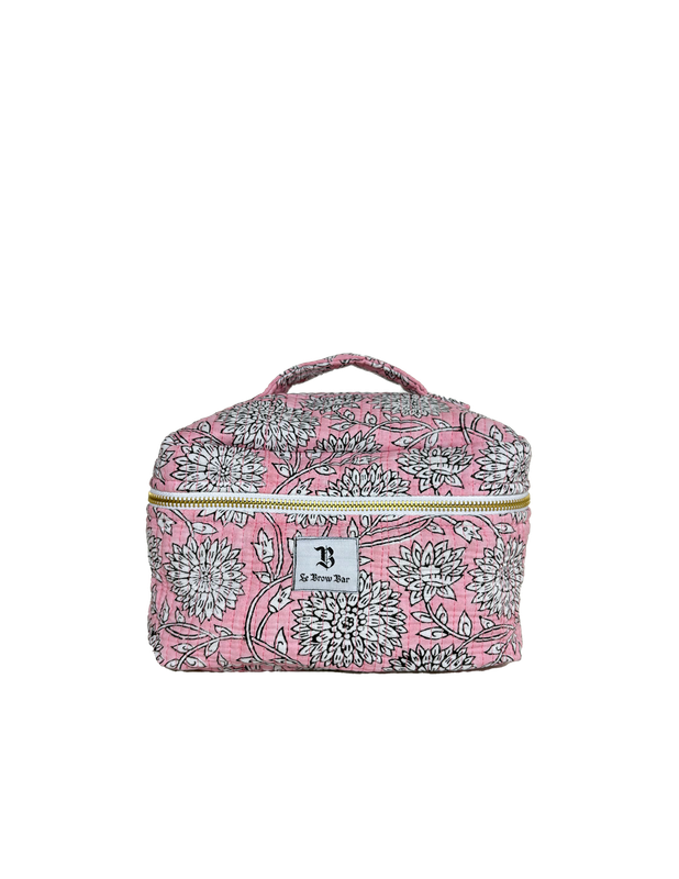 Quilted Vanity Makeup Case Baby Pink Bandana