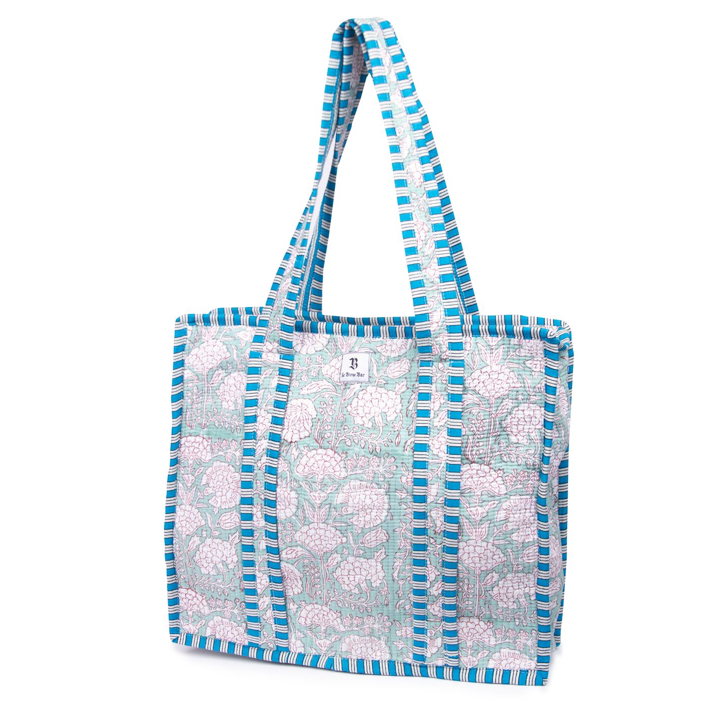 Quilted Tote Bag Blue Floral