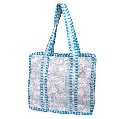 Quilted Tote Bag Blue Floral