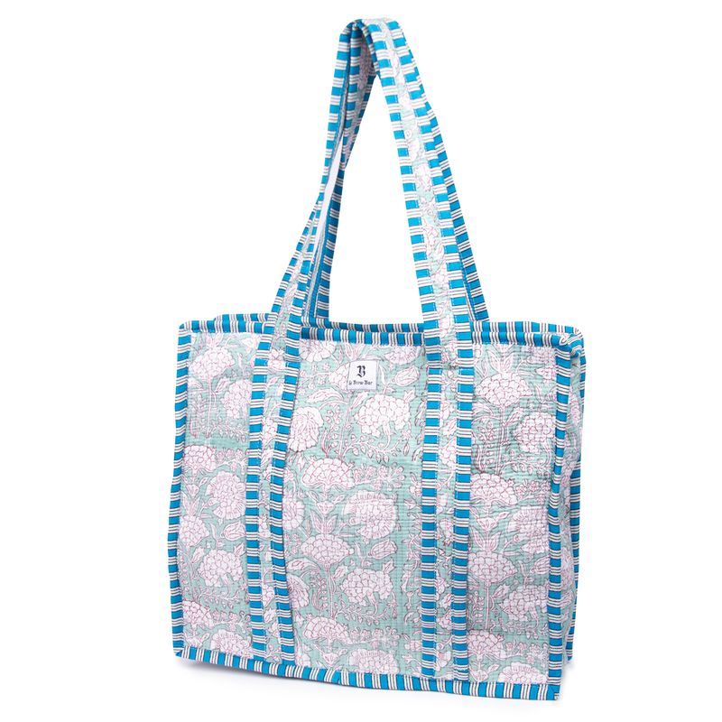 Quilted Tote Bag Blue Floral