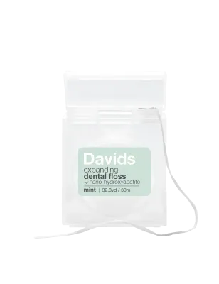Davids Hydroxi™ expanding dental floss / refillable dispenser + refill / mint / 60m