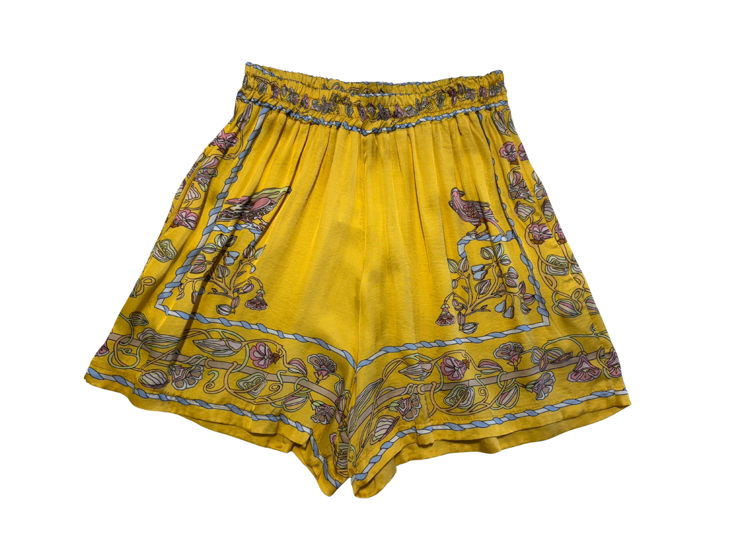Bird Print Shorts Yellow