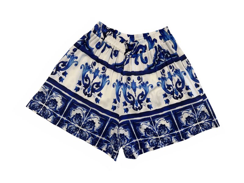 Blue &amp; White Printed Short