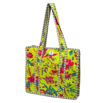 Quilted Tote Bag Tropical Green Floral