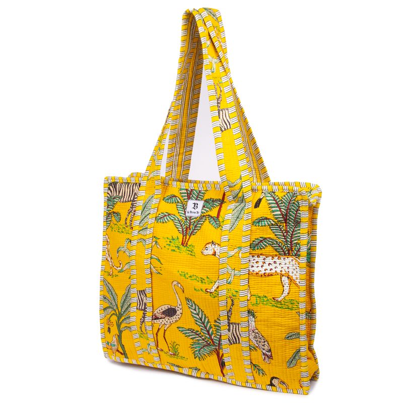 Quilted Tote Bag Yellow Jungle
