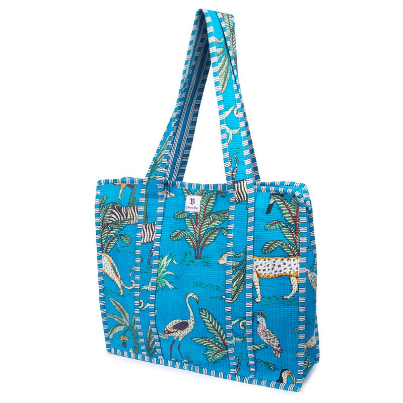 Quilted Tote Bag Turquoise Jungle