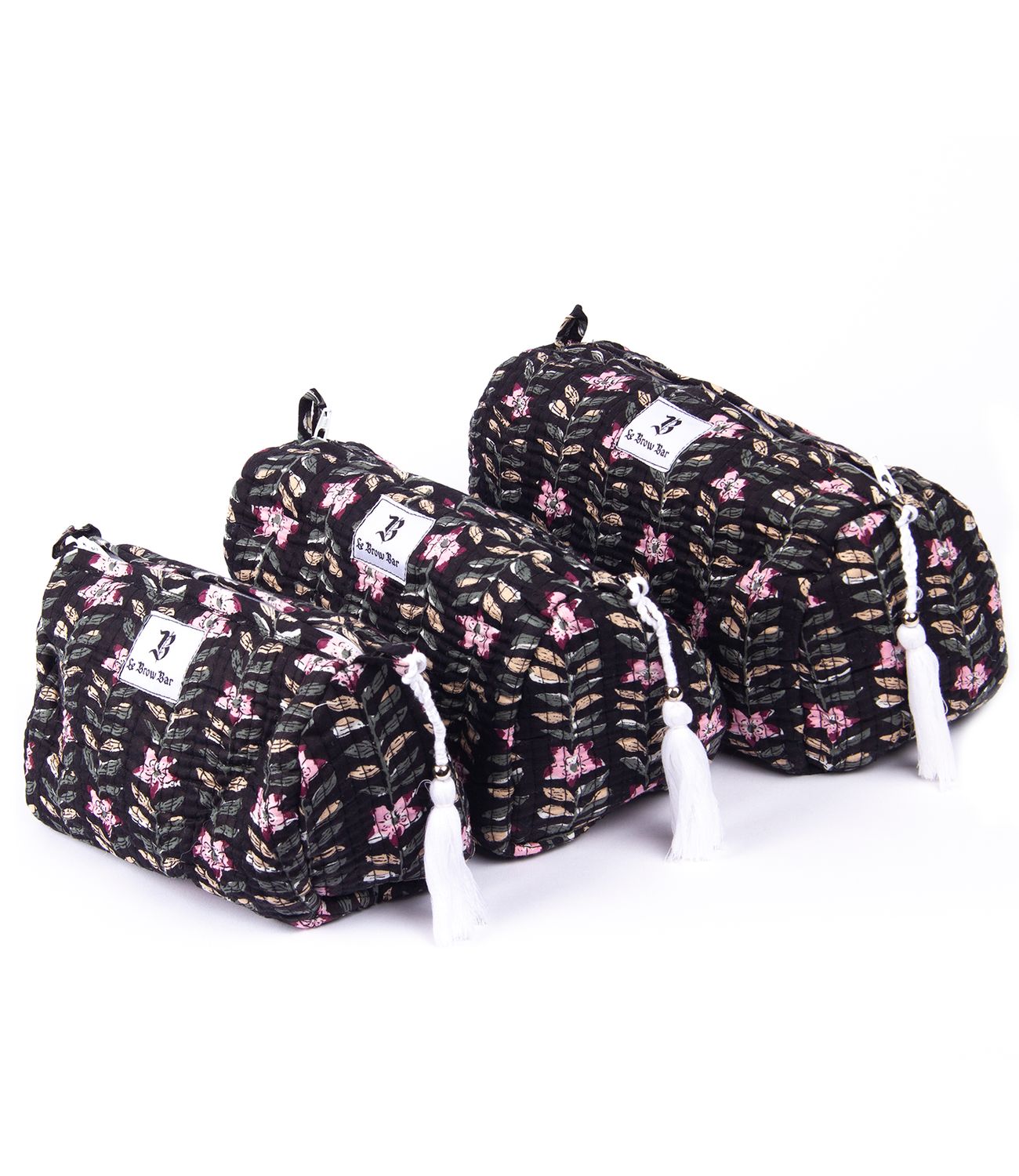  Quilted Makeup Bag - Black Floral