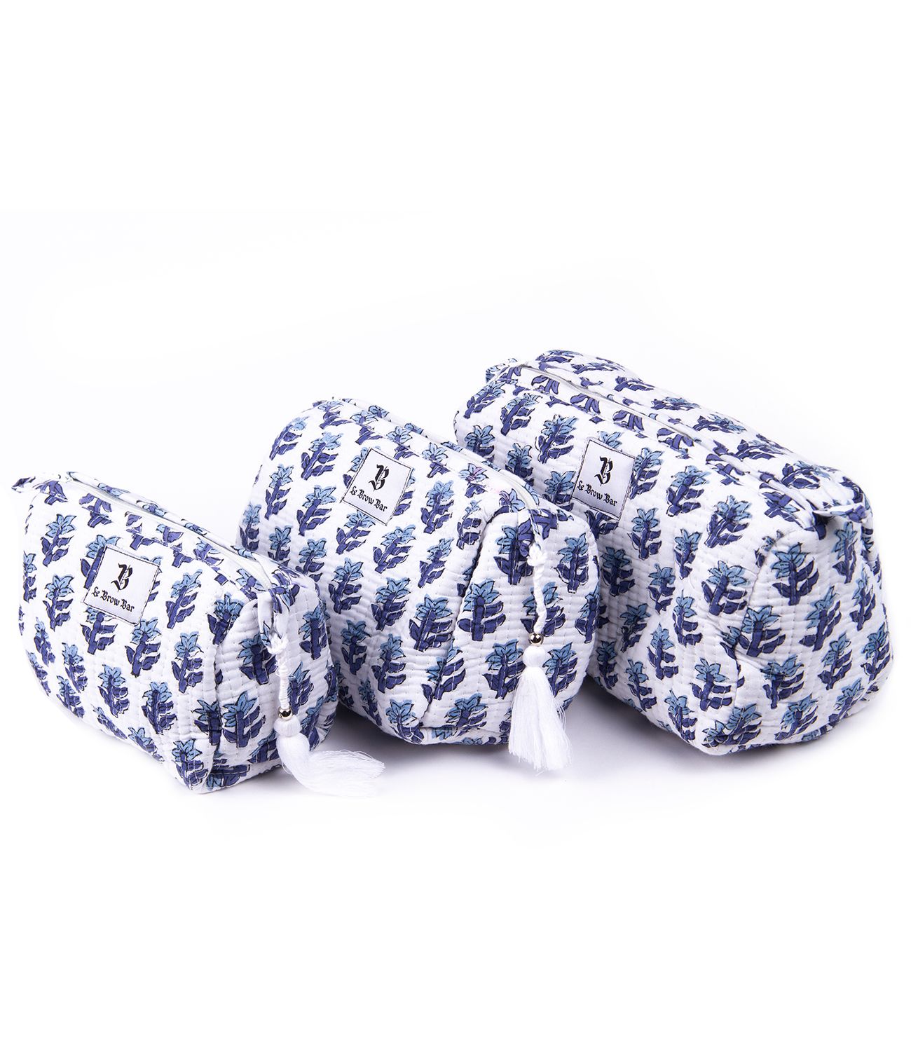 Quilted Makeup Bag - Navy White Poppy