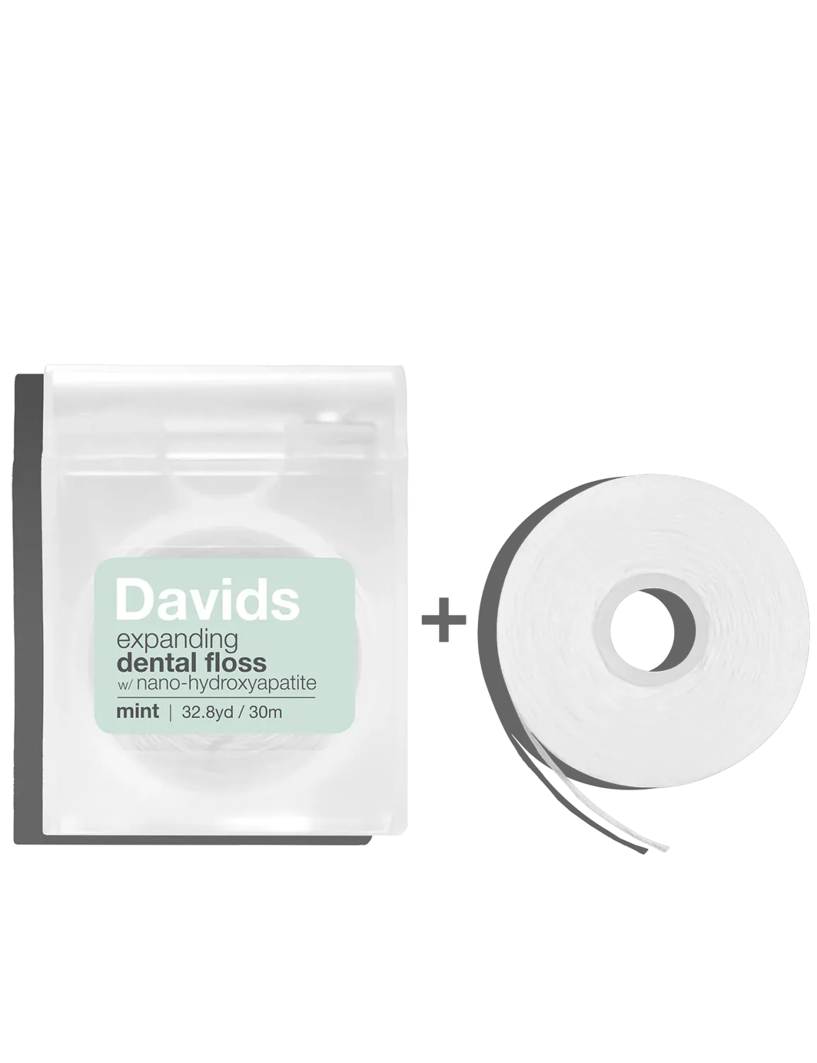 Davids Hydroxi™ expanding dental floss / refillable dispenser + refill / mint / 60m
