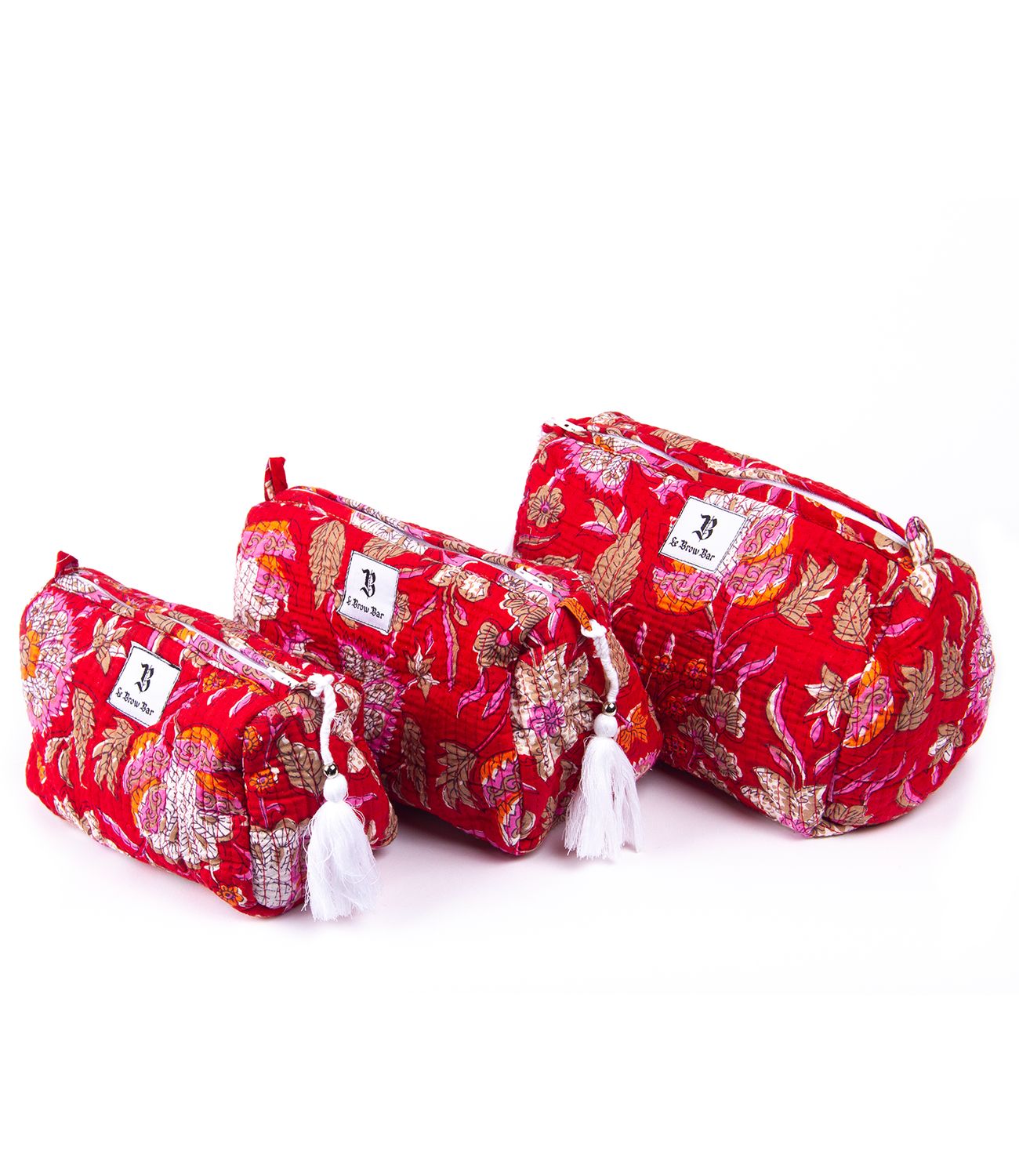 Quilted Makeup Bag - Red Floral