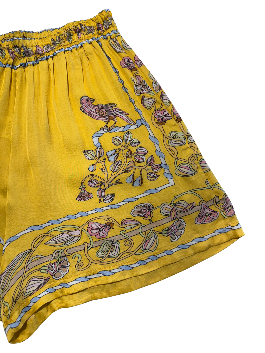 Bird Print Shorts Yellow