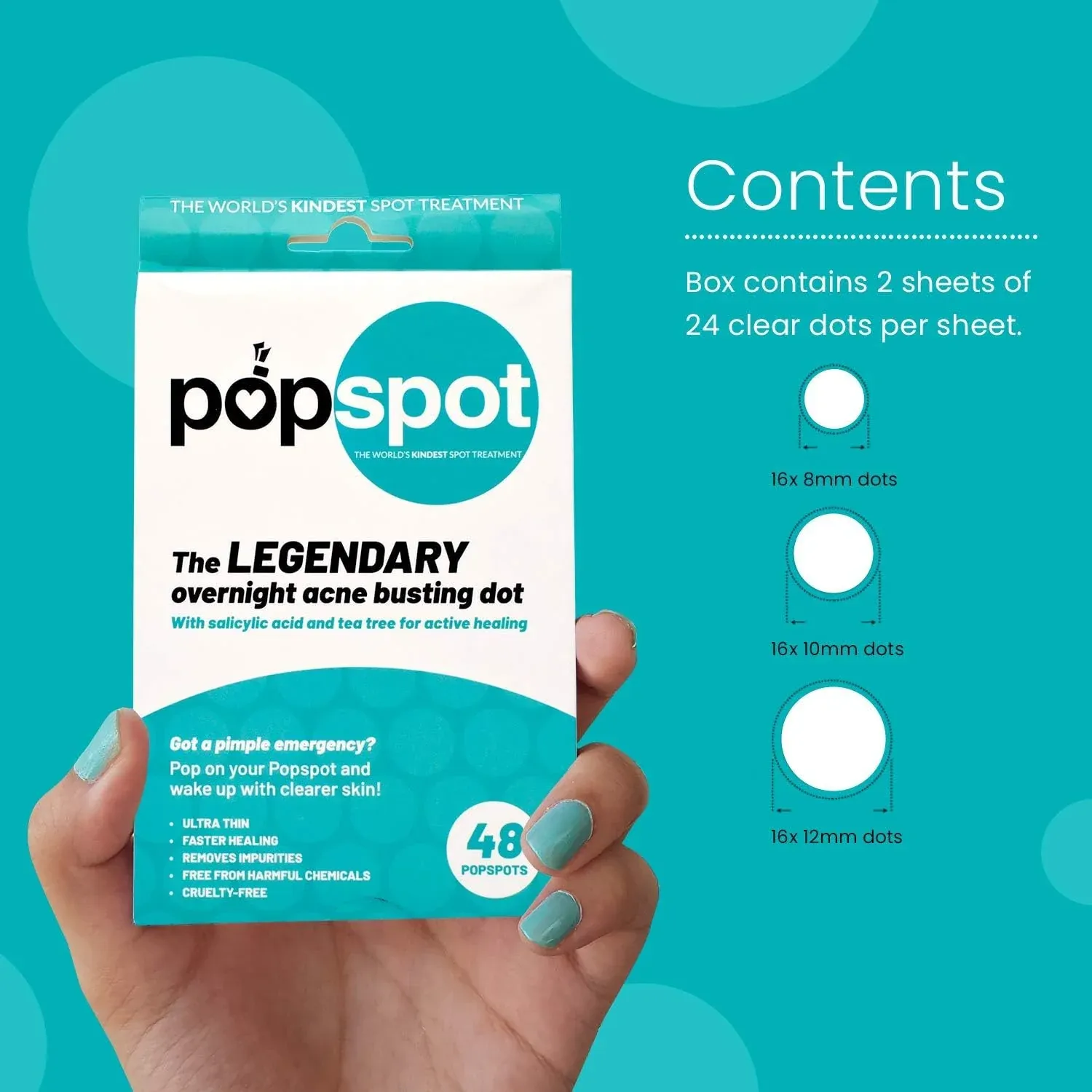 POPSPOT Super Invisible Pimple Patches – 48 pack - Instant Blemish Relief - Overnight Acne treatment