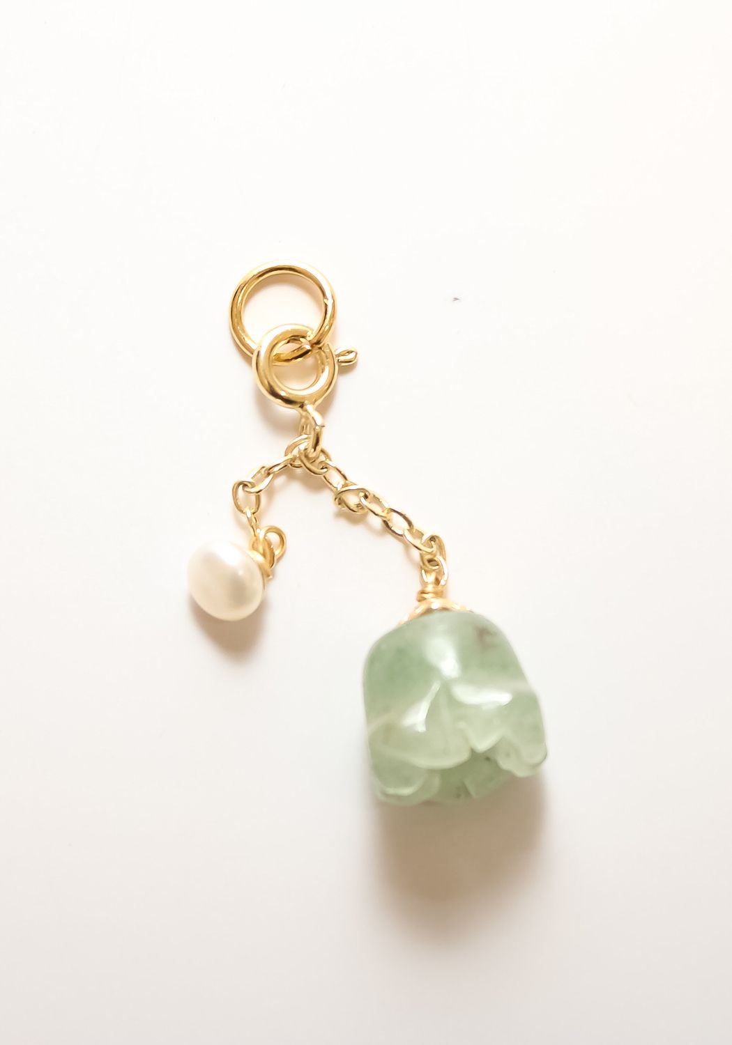 Jade Rose and Drop Pearl Charm