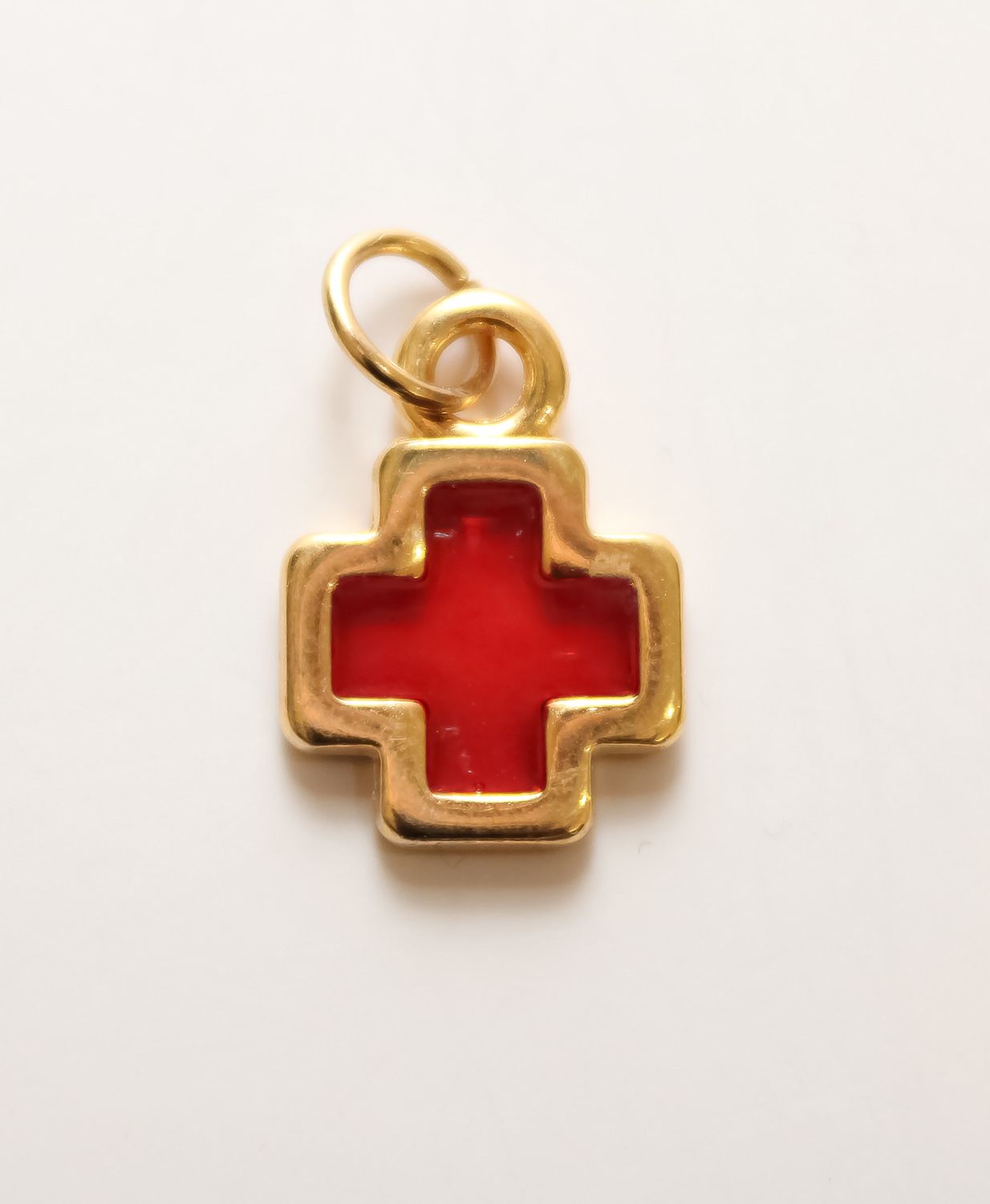 Mini Glass Cross Charm, Color: Red