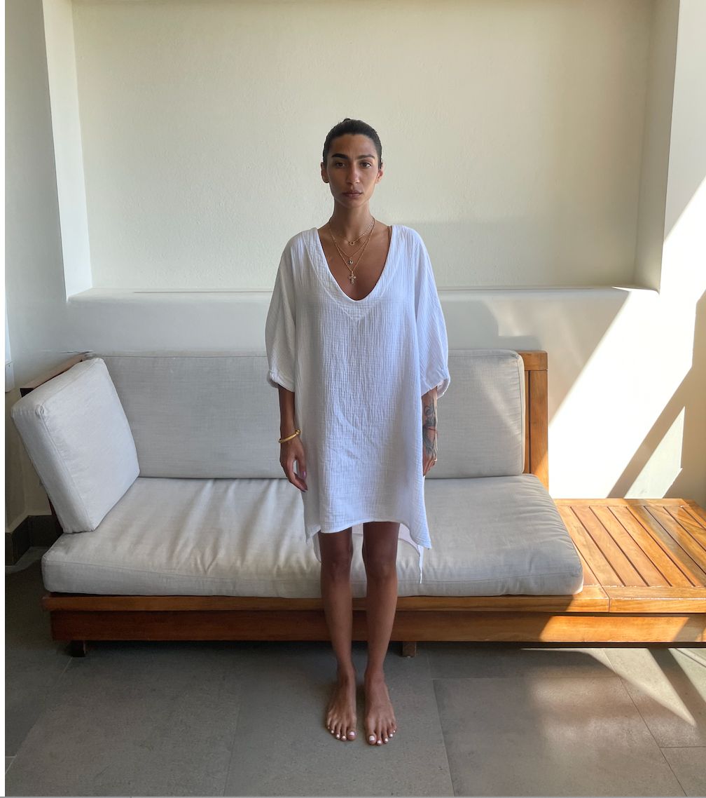 Malaya Cotton Waffle Tunic O/S, Color: White